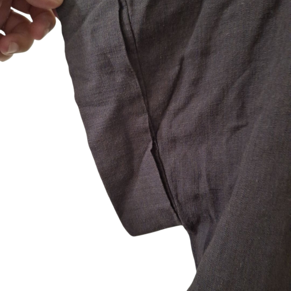 Umgee Brown Linen Blend Womens Cuffed Short Sleeve Top Sz Sm Raw Hem Pocket NEW - Picture 5 of 9